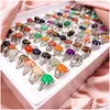 Band Rings Retro 30Pcs/Lot Natural Gem Stone Newest Beautif Bohemia Style Mixed Golden Siery Lovers Charm Jewelry Fashion Women And Me Dhmpu