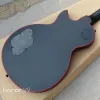 Cabos Novo !!! Magic Black Color Custom LP Guitar Corpo sólido Corpo de ébano com corpo de braço com corpo de ligação dupla lateral de ligação vermelha