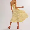 Повседневные платья женское летнее платье Cami Floral/клубничный принт для спагетти -ремешок галстук передний слабый Bustier Midi