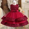 Girl's Dresses Baby Girls 1 Year Birthday Dress 12M Infant Baptism Tutu Gown Newborn Sequins Flower Bow Princess Costume Formal Gala Clothes T240415