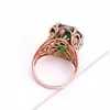 Cluster Rings 585 Purple Gold Plated 14K Rose Inlaid Luxury Emerald Engagement For Women Exaggerated Unique Elegant Wedding Jewelry