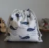 Blue Fish Linen DrawString Bag 9x12cm 10x15cm 13x17cm Pack med 50 Party Candy Sack Makeup Jewelry Present Packaging Pouch5117267