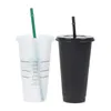 밀짚과 뚜껑이있는 텀블러 커피 컵 710ml 재사용 가능한 음식 등급 PP 교환 컬러 텀블러 냉수 냉수 클리어 플라스틱 머그잔