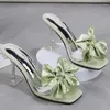 Slippers 2024 Woman Sexy PVC Transparent Sandals Fashion Crystal Bow High Heels Shoe For Women Slides Open Toe Pumps Black