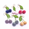 Keychains Lanyards Fruit Keychains Car Cute Cherry Bag Key Chain Fur Ball Plush Doll Cartoon Pendant Creative Accessories Pompom Keychain