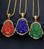 Diamond besetzte Opal Jade Laughing Buddha Anhänger Halsketten mit rostfreier Stahlgoldkette Eingelegtes Edelsteinschmuck Wholesa5786133