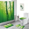Duschgardiner bambu gardin gröna växter landskap trycker badrum dekoration set icke-halk matta vattentät badkar skärm