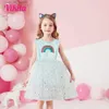 Платья девушки Vikita Girls Disteveless Dravess Kids Rainbow Sequined Appliqued Summer Dress Девочки повседневные ежедневные голубые сетки принцесса vestidos t240415