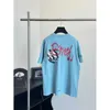 Wysokiej jakości designerski odzież wiosna/lato mody Graffiti Print Niebieski krótki rękaw T-shirt z zabawnym topem