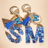 Keychains Lonyards Blue Butterfly 26 Initiales Keychain Mignon de lettre de lettre A-Z avec pendentif à gland pour les femmes sacs à main sac à main