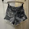 Summer Sequin Denim Shorts Womens High midja stor storlek Hål Fashion Patchwork Girls Street Aline Pants 240415