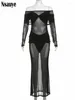 Robes décontractées en maille à manches longues mince maxi pour les femmes club de fête 2024 printemps d'été élégant tenue formelle robe noire