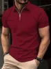Summer Men Stripe Fashion Short Sleeve Lightweight Business Casual Polo Shirt Half Zip Solid Elastic Office Tshirt 240410