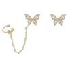 Backs Earrings Stud Butterfly Double Hoop Chain Trendy Simple And Stylish Asymmetric For Women Miss