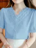 여자 블라우스 vonda 여자 사무실 셔츠 2024 우아한 단색 블라우스 패션 짧은 슬리브 탑 캐주얼 한 느슨한 튜닉 보헤미안 V 목 blusas