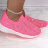 Casual Shoes Knit Mesh Crystal Sneakers Kvinnor Bekväma andningsbara lägenheter för 2024 Slip On Plus Size Female