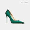 Scarpe eleganti di seta di qualità verde donna sexy pompe sexy molla sottile tacco sottile a tacco da tacco francese con tacco alto