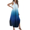 Abiti casual Donne 2024 Summer Summer Sliew Dress Abito lungo Stampa senza maniche Viele a V sul collo Maglietta Maxi Fashion Simple Simple