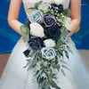 Decorative Flowers Elegant Wedding Bouquets For Bride Rose Flower Floral Handmade Long Stem Roses Artificial Small