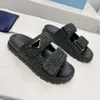 Dad Sandals Miller Designer Sandals Woman Crochet Slides Black plataforma cunhas de palha Fliper Slipper Summer Flat Comfort Mule Beach Pool Duas tiras 7510