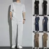 Men's Tracksuits Men Sports Suit Breathable Activewear Set Summer Casual Outfit O-neck Short Sleeve T-shirt Wide Leg Pants For Everyday