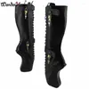 Stiefel WonderHeel Ultrahigschulen 18 cm Keile Knie sexy Fetisch matte Leder abschließbares Vorhängeschloss Training Ballett