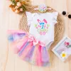 Primavera/estate Nuovo 2024 Easter Egg Baby Set maniche volanti Sweetheart Rainbow Princess Abito set da tre pezzi