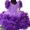 robe de bal gonflée perles robes de fille fleurie pour mariage Nouveau luxe tutu appliquée concours de concours de perles perle en tulle violet