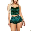 Womens Sleepwear Women Spaghetti Straps Veet Pajamas With Shorts Pajama Set Y 2Pcs 2021 -Sale Drop Delivery Apparel Underwear Dhfeb