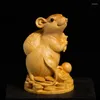 Dekorative Figuren Boxholz Statue Reiche Zodiac Lucky Feng Shui Wohnzimmer Holzschnitzerei Handwerk vergoldete Skulptur Wohnkultur