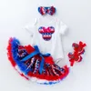 Barns självständighetsdag baby set vit tecknad kort ärm älskling stjärna fluffig kjol