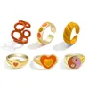 Ny gul kärlek som släpper oljeuppsättning med 6-stycken Instagram Creative Geometric Joint Ring for Women
