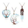 Anhänger Halsketten Kft 3pcs natürliche Heilung Kristall Halskette Baum des Lebens Crescent Moon Herzblume verpackte hexagonale Quarz Reiki Dro Dhpjb