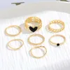 Creative Hollow Heart Art Style incrusté Black Ring Set de 12 pièces