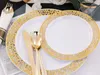 Disposable Dinnerware Gold Plastic Set: 350 Pieces With Lace Plates - Perfect For Special Events