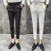 Mäns kostymer 2024 Spring/Summer Boys 'Croped Pants Korean Slim Fit Randiga avslappnade icke -strykbyxor