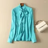 Dames blouses elfstyle dames 2024 zijden viscose mix wit/champagne/oranje roze blouse shirt met lange mouwen met lint
