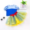 Baby Summer Children's Wear Spliced Bubble Sleeve T-shirt Mesh Fashionable Princess Dress 2-piece Set