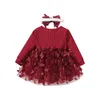 Girl Dresses Baby Girls Cute Bowknot Party Dress Long Sleeve Soft Cotton Mesh Tulle Tutu With Headband For Valentine's Day Birthday Wedding