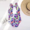 Één-stuks 5-14 jaar Leaf Print Kids Girls One Piece Swimsuit Summer Beach Girl Monokini Children Studenten Tieners Swimwear Bathing Suite Y240412rzyly240417Rzylrzyl