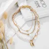 Koreanska smycken värld mångsidig 3-lagers persika hjärta barock naturlig pärlhalsband