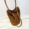 DrawString äkta läder hinkväskor för kvinnor lyxiga klass mocka tygväska med myntväska stor kapacitet axel crossbody