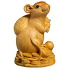 Figurines décoratives Boxwood Statue Rich Rat Zodiac Lucky Feng Shui Suis Room Wood Carving Crafts Gilding Sculpture Home Decor