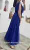 Robes de fête Huitiale plus taille bleue Robe de soirée pour le mariage en mousseline en V V longueur de sol arabe Robes de bal de bal avec