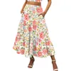 Casual Dresses Women Summer Long Boho Printing Elastic Waist Pleated A Line Flowy Swing Tiered Pocket Beach Dress Ropa De Mujer