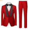 Men's Suits Bright Red Suit 3 Piece Wedding Party Dress Jacket With Pants Vest Blue Green Gray Black Available Large Size M-5XL 6XL