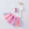 Primavera/Summer Nuovo 2024 Abbigliamento per bambini Pasqua ricamo da cartone animato con uovo uovo volare con gonna arcobaleno set di gonne arcobaleno