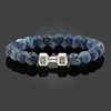 Other Bracelets Natural Volcanic Stone Bracelet Men Matte Black Lave White Beads Charm Dumbbell Strand Bracelets Women Barbell Fitness JewelryL240415