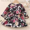 Girl's Dresses Newborn Dresses Cotton Baby Girl Dress Flower Print Bow Long Sleeve Girls Dress Spring Fall Baby Clothes Infant Clothes 0-18M T240415
