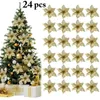 Kwiaty dekoracyjne 24cs Artefical Christmas Gold Tree Dekoracje Fałszywe ozdoby świąteczne